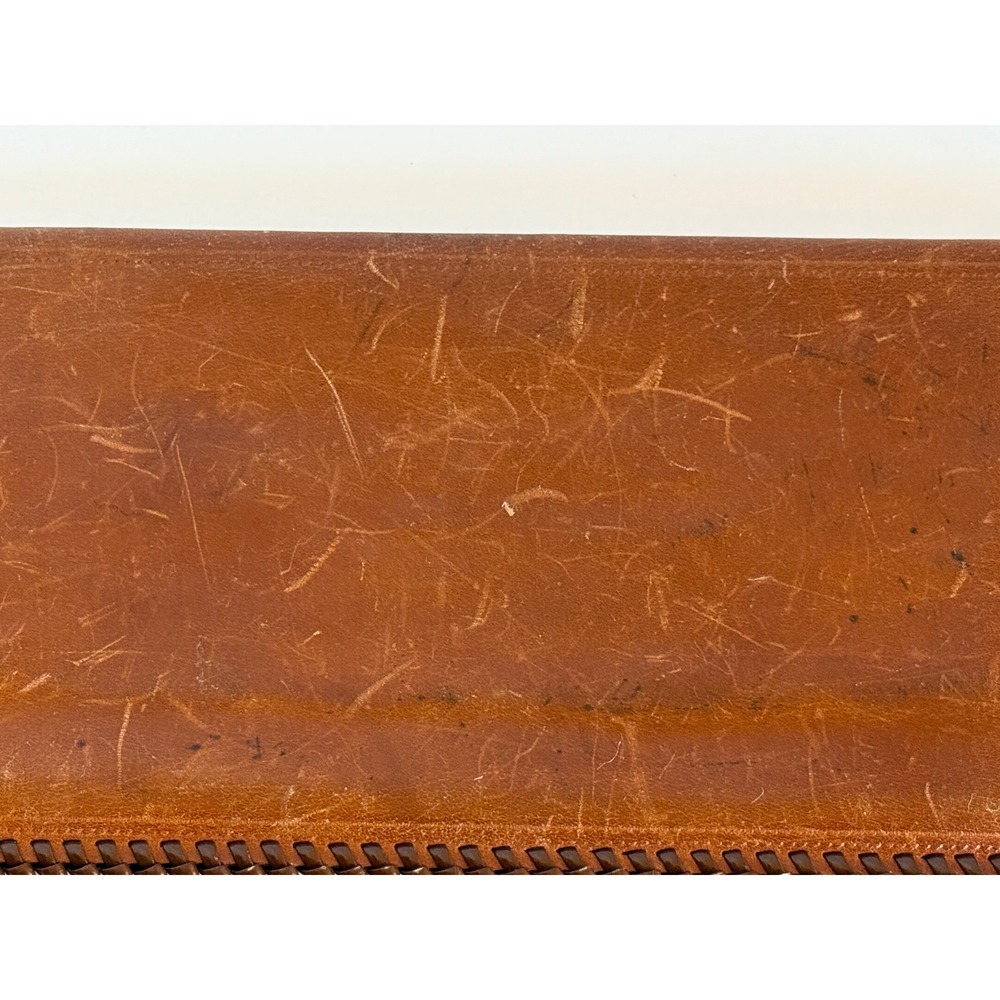 Vintage Tooled Leather Checkbook Wallet Brown Floral Design Hand Stitched - Picture 8 of 12
